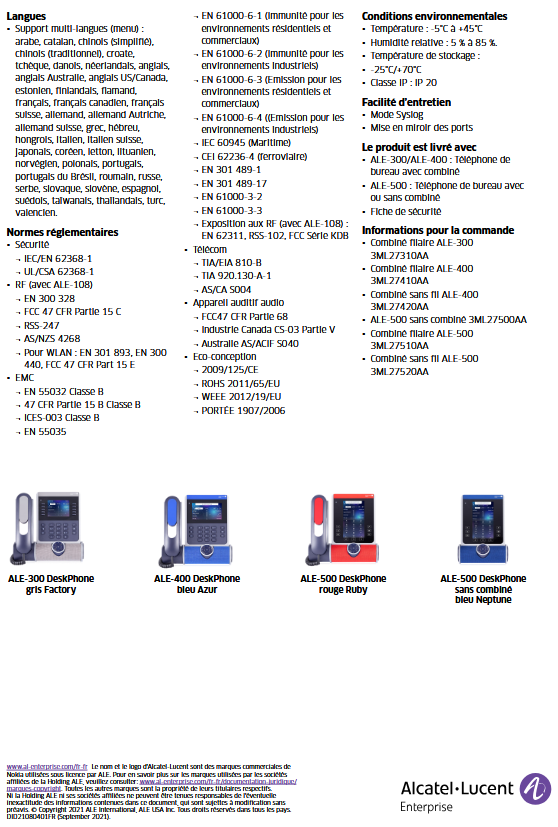 ALCATEL / ALE-500 IP DeskPhone avec combiné filaire